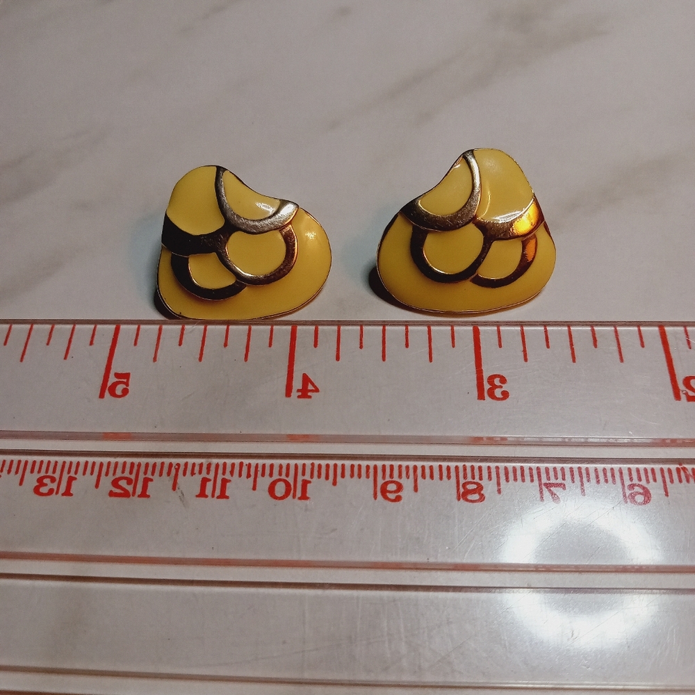 Yellow and Gold Enamel Earrings